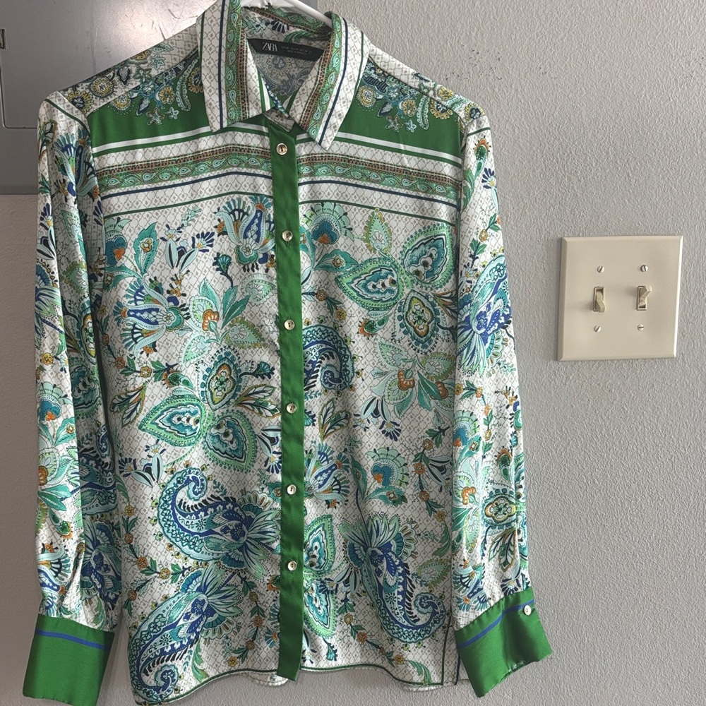 Zara Green and Blue Paisley top
